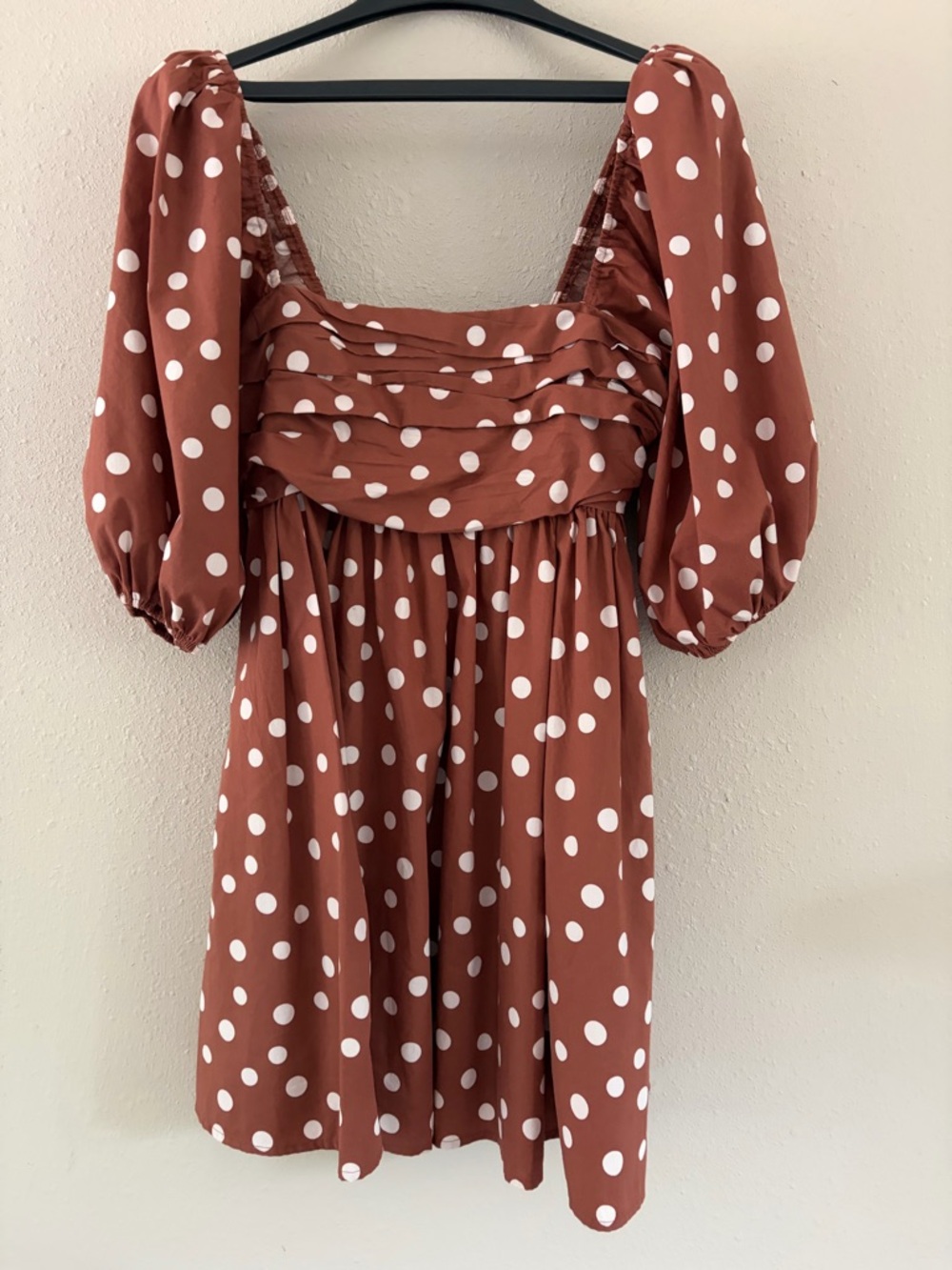 Abercrombie & Fitch Rust Brown Polka Dot Puff Sleeve Mini Dress - Picture 2 of 9